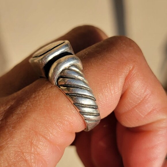 Heavy solid 925 sterling silver vintage engraved monogram ring - Picture 7 of 16